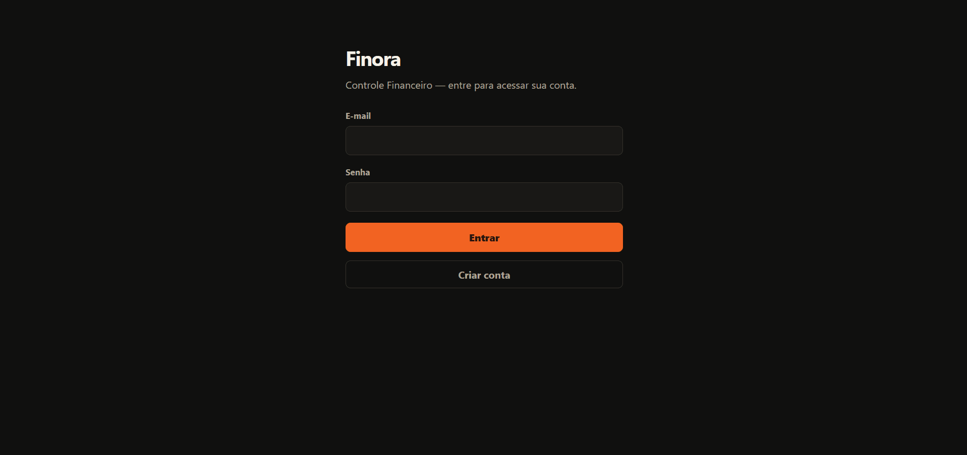 Tela de autenticação do Finora com campos de e-mail e senha